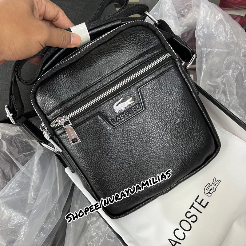 Tas selempang pria kulit asli Lac0st* import premium