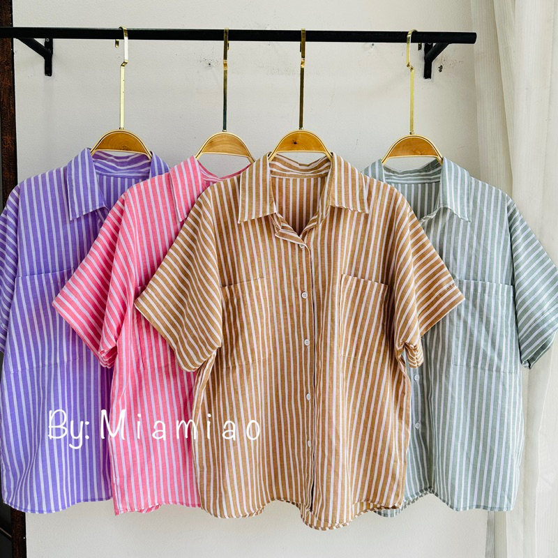 Blouse wanita korean motif salur/kemeja wanita/atasan wanita modis