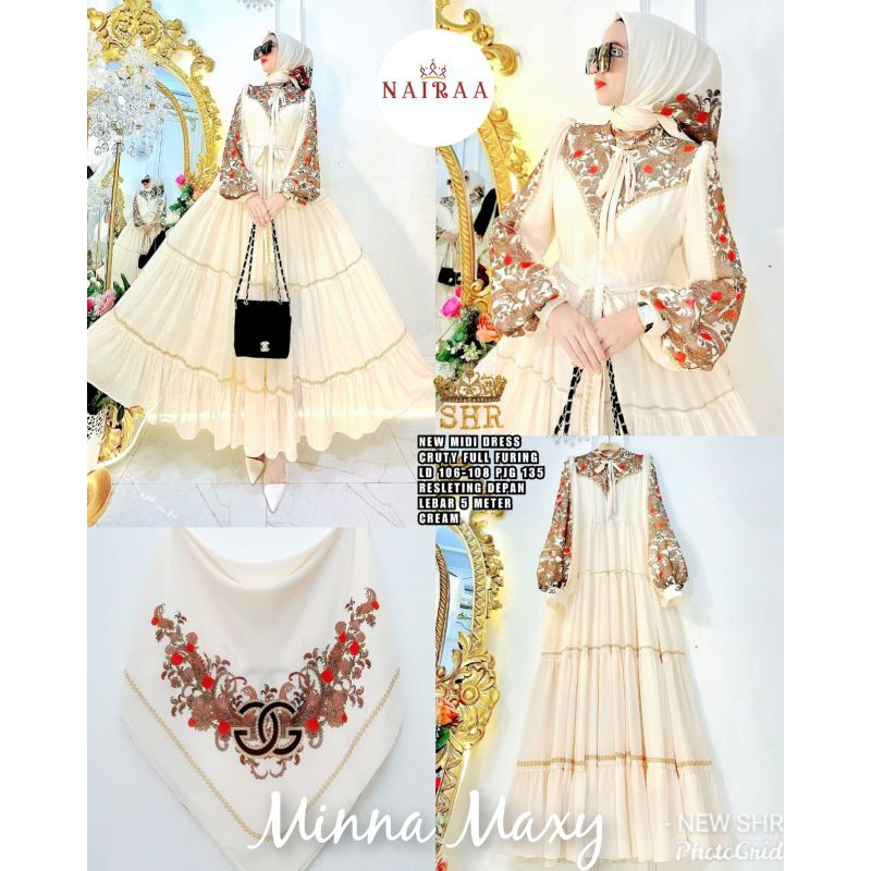 Lebaran 2023 original shr/new midi dress/update gamis shr/minna maxy ori shr/gamis putih/gamis wanit