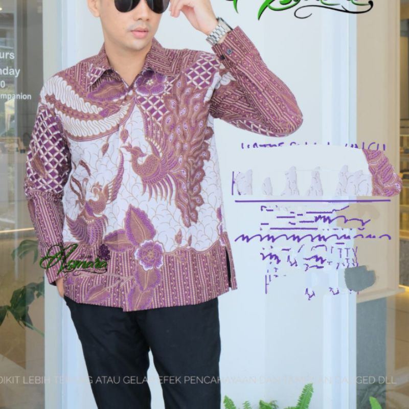 kemeja batik pria katresan ungu bahan katun size S-XXXL lengan panjang lapis furing