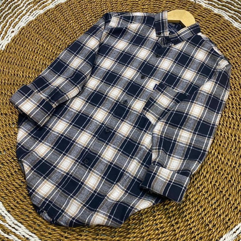 kemeja flanel lengan panjang remaja bestseller-premium navy