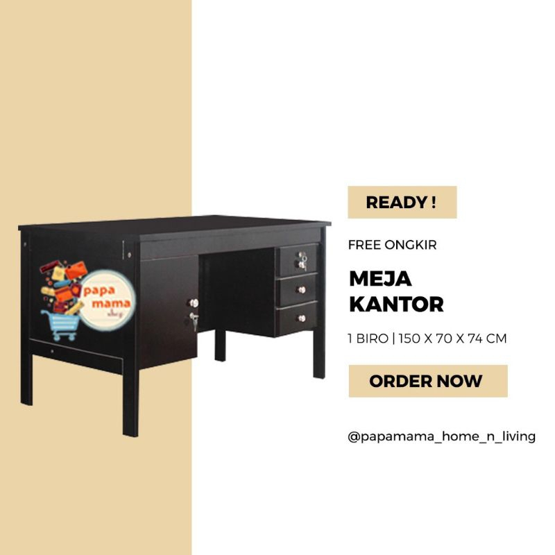 Meja Tulis 1 Biro Kayu Solid uk 150cm - Meja Kerja 2 Laci Warna Black - Medan