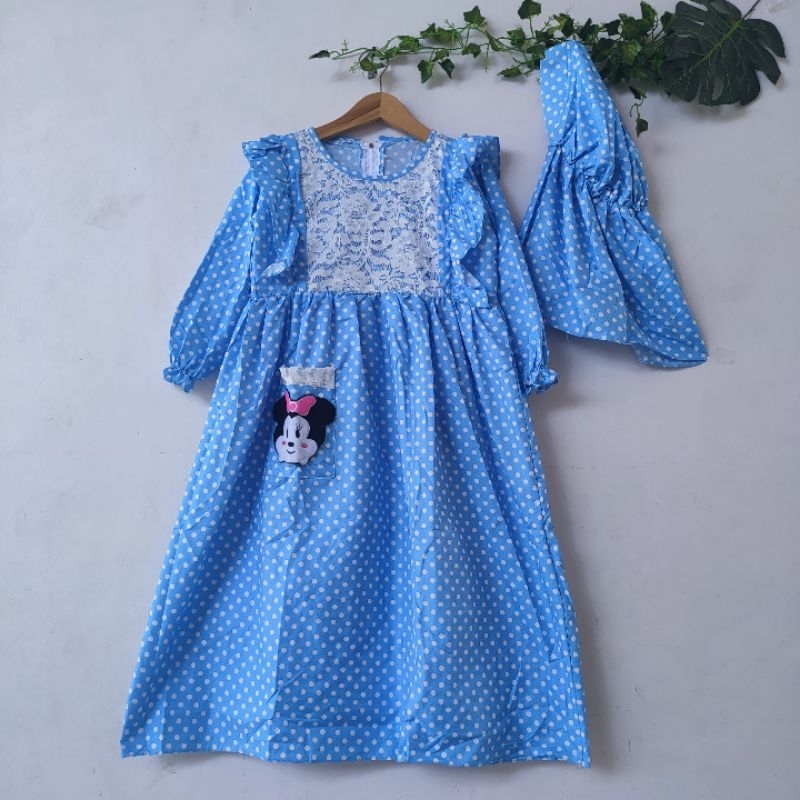 Gamis Anak 3 4 6 8 Tahun Anak Cewek Perempuan Katun Busana Muslim Gamis Anak Free Hijab kekinian Terbaru Lucu ( Gamis MiniMo Polka )