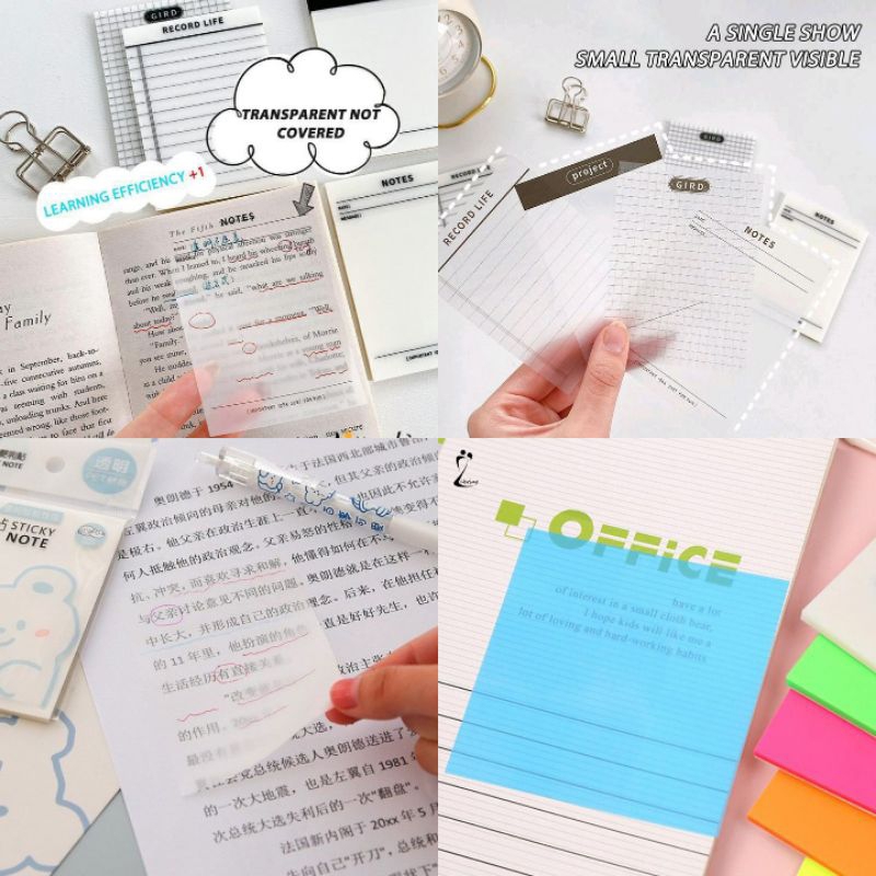 

KIANDAA STICKY NOTES TRANSPARAN POST IT BENING STICKY NOTE FLORESCENT BAHAN PET WATERPROOF CLEAR POST IT TIDAK MENGHALANGI TULISAN