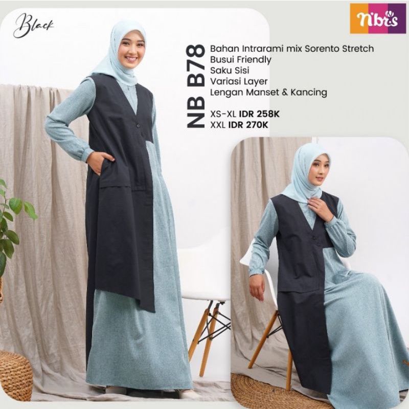 NB B78 BLACK XL GAMIS NIBRAS BAJU NIBRAS PEREMPUAN PROMO