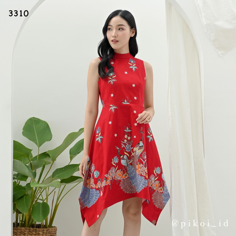 Pikoi_id | Dress batik wanita merah / Sleeveless dress burung merak radisa / dress pesta sanjit 3310