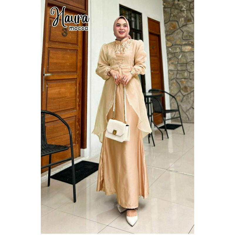 Haura Maxy, GAMIS/DRESS LEBARAN CANTIK MODIS FIT XXL LD 110 BAHAN MAXMARA VELVET MIX ORGANZA TERMURAH TERLARIS OOTD KEKINIAN