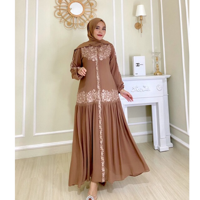 Kaiyo Dress Ceruty Babydoll Premium bordir + Puring Original by SAIDE OFFICIAL/pakaian baju gamis dr