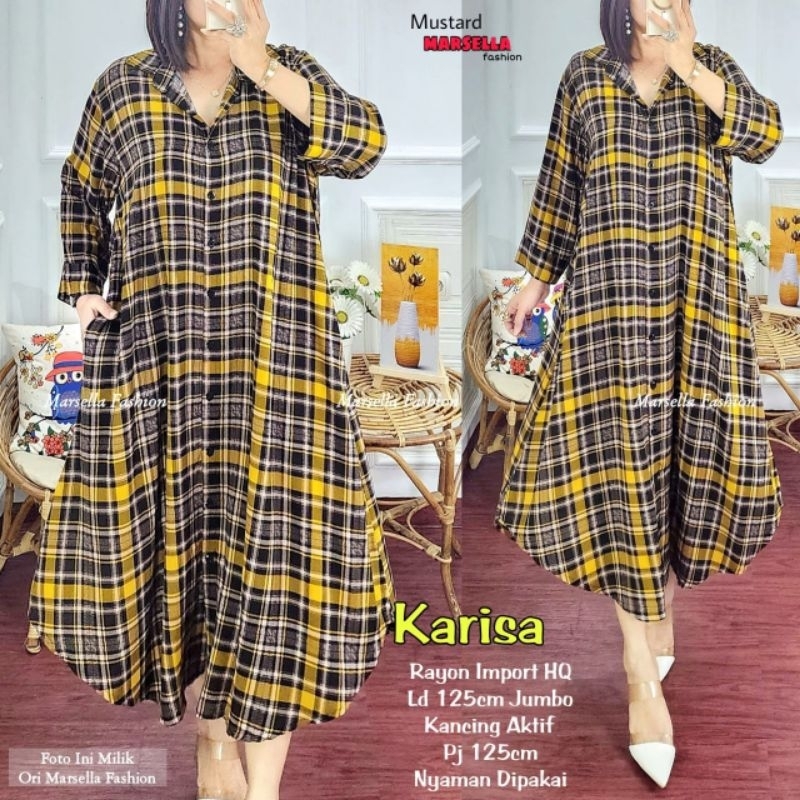 COD NEW || KARISA MIDI DRESS ORI MARSELA bahan rayon import hq lengan panjang ld 125cm kancing aktif