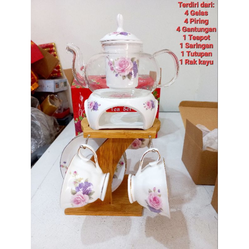 Teapot Warmer 10s Set / Teaset Pemanas set / Teaset Gelas Piring Keramik Kaca