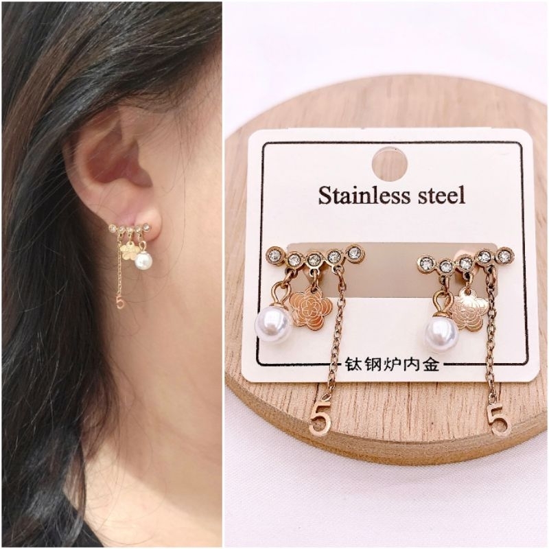 Anting Titanium Asli kilau mirip emas asli Premium Quality Anti Karat Anti Alergi Earling Branded Band Stainless Steel Ori Ant0010