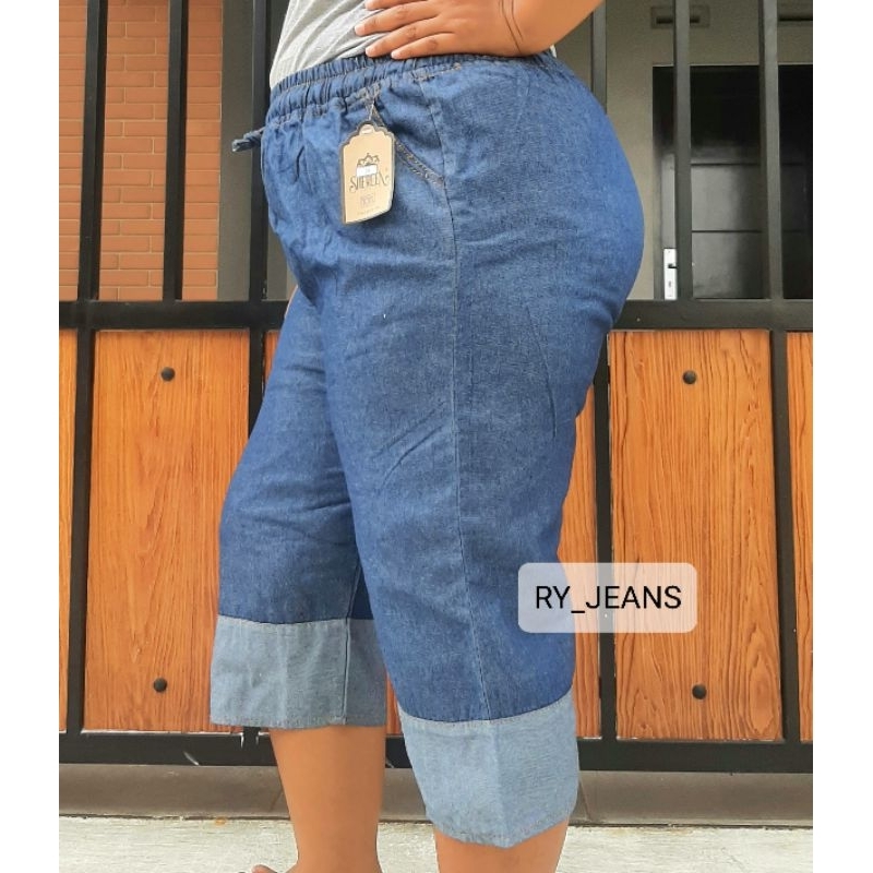 celana jumbo wanita celana pendek 7/8 wanita jeans jumbo pinggang kolor wanita