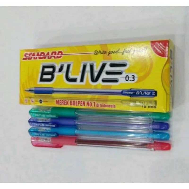 

[BOX ISI 12] PULPEN STANDSRD B'LIVE 0.3 MM / BLIVE / B LIVE / BALLPOINT / BOLPEN