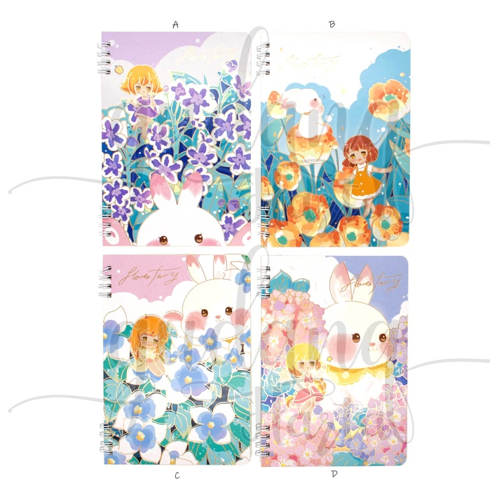 Notebook A5 Spiral Rabbit Flowers Languange Buku Tulis Motif Kelinci GH 308173