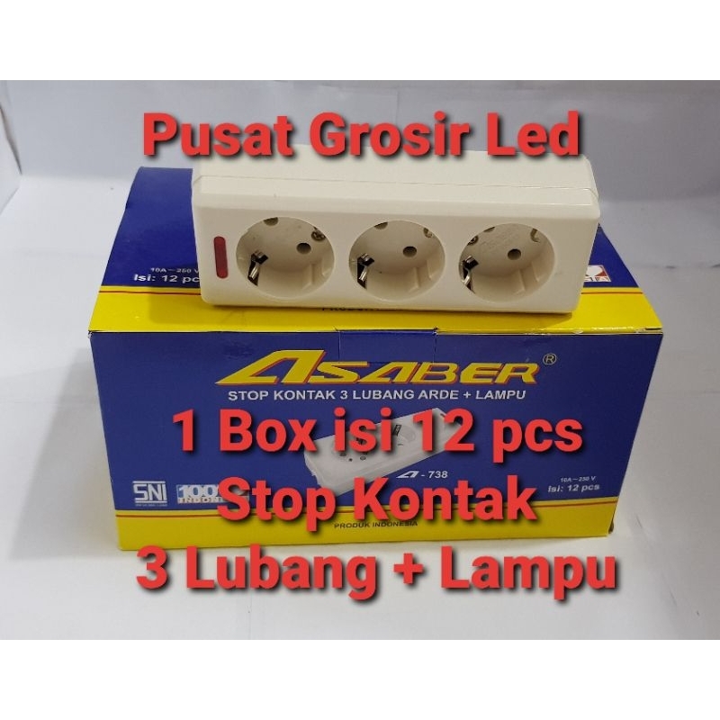 Paket Hemat 12 pcs (1 Box) Stop Kontak 3 Lubang Asaber SNI + Lampu Indikator