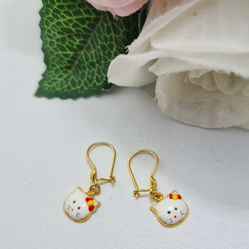 Anting Kait Anak Emas Muda Bandul Kepala Hello Kitty