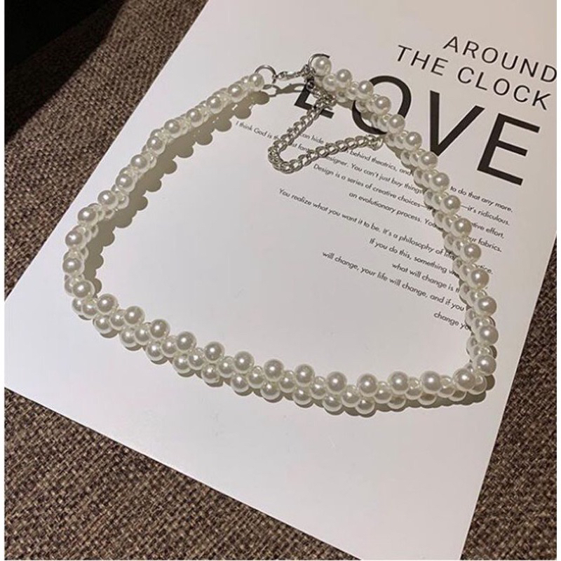 kalung mutiara berlapis triple in one choker