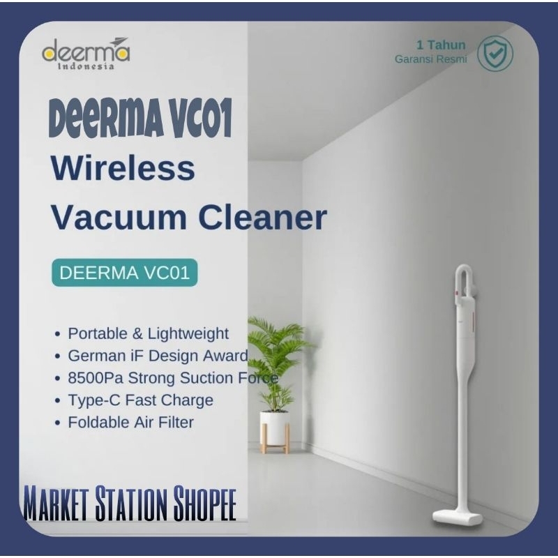 Deerma VC01 Handheld Wireless Vacuum Cleaner Tanpa Kabel - Garansi Resmi