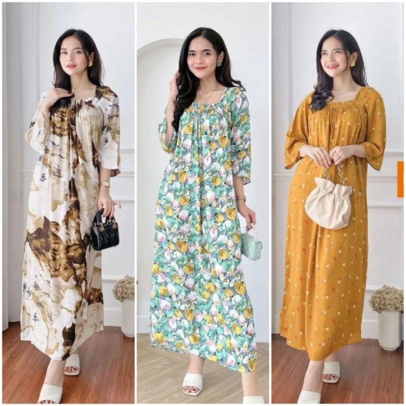 BISA COD KIMI DRESS/ HOMEDRESS DADA KARET/ MIDI DRESS MOTIF/DRESS KOREA/ HOME DRESS JUMBO/ LONG DRES
