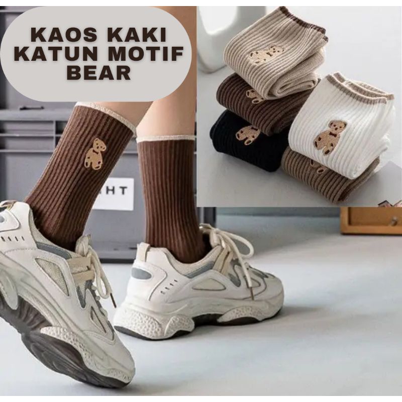 Kaos Kaki Katun Wanita Motif Bear diatas mata kaki (KKbear)