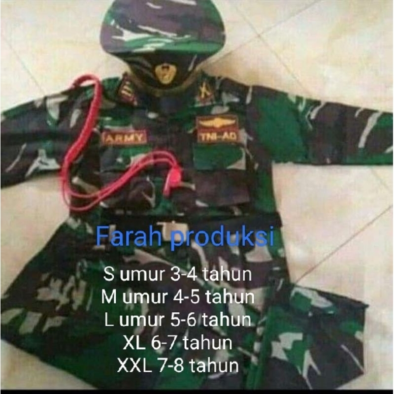 BAJU SERAGAM TENTARA ANAK LAKI DAN PEREMPUAN | SETELAN KOMPLIT | BAJU SERAGAM TNI  ANAK  | KOSTUM KARNAVAL | SERAGAM TNI ANAK