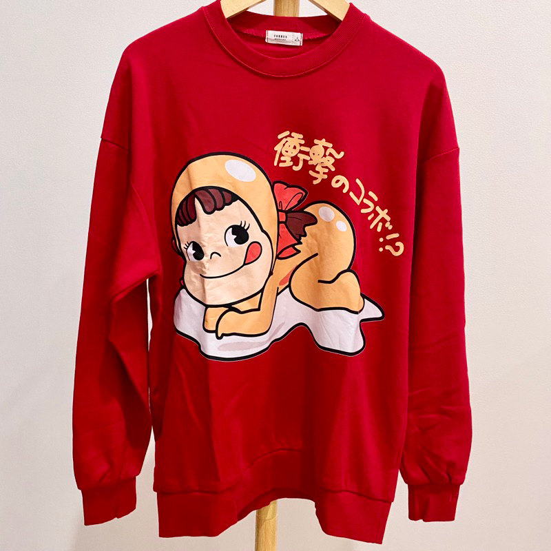 Crewneck Sweater Oversized Karakter Milky Peko Chan Gudetama Egg Red