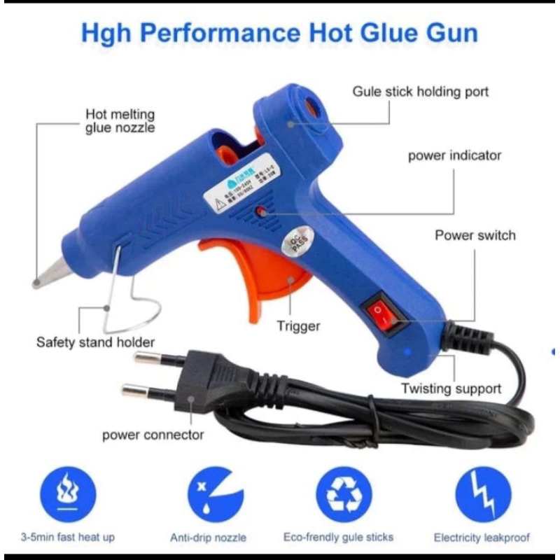 

Paket Alat Lem Tembak Biru 20 watt Refill 2pcs Glue Gun 20w