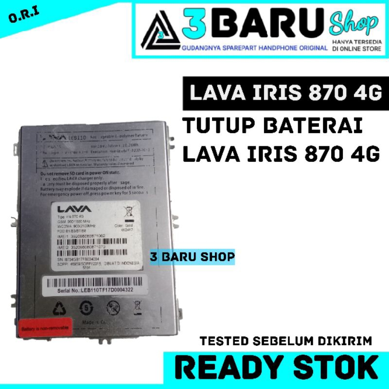 TUTUP BATERAI LAVA IRIS 870 4G tutup batrai handphone / hp