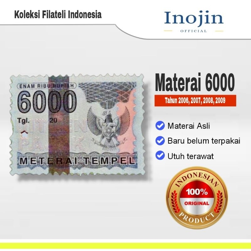 Materai 6000 Tahun 2006 2007 2008 2009 Perangko Matrai Tempel Asli Original Pos