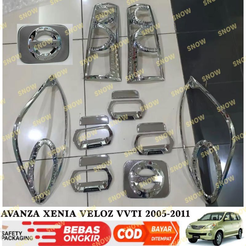 Paket Garnish Lampu Depan Belakang Outer Handle Tank Cover Avanza Xenia Veloz 2005 2007 2008 2010 2011 Hitam Chrome