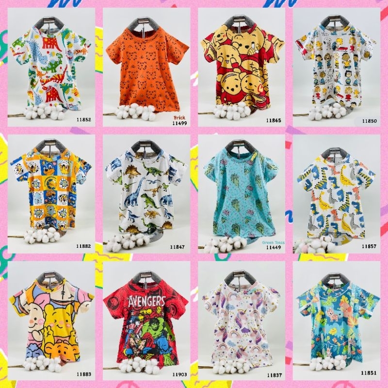 SALE 100Rb 3 PCS KAOS ANAK FULL PRINT 4-8TAHUN 100% KATUN PREMIUM MOTIF RANDOM