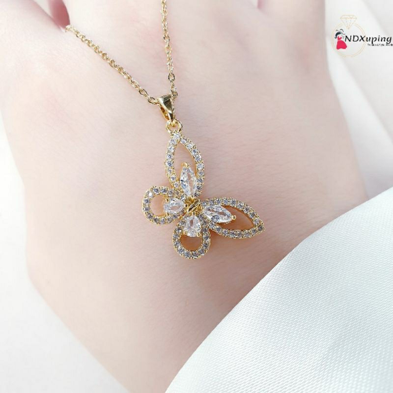 Kalung Rantai Wanita Butterfly Titanium Gold Fashion Perhiasan N18032301