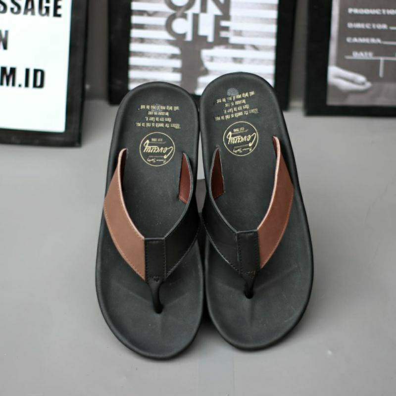 CEVANY JAVIT Black (KULIT ASLI) Sandal Jepit Pria Original Kulit Asli Sendal Casual Kekinian