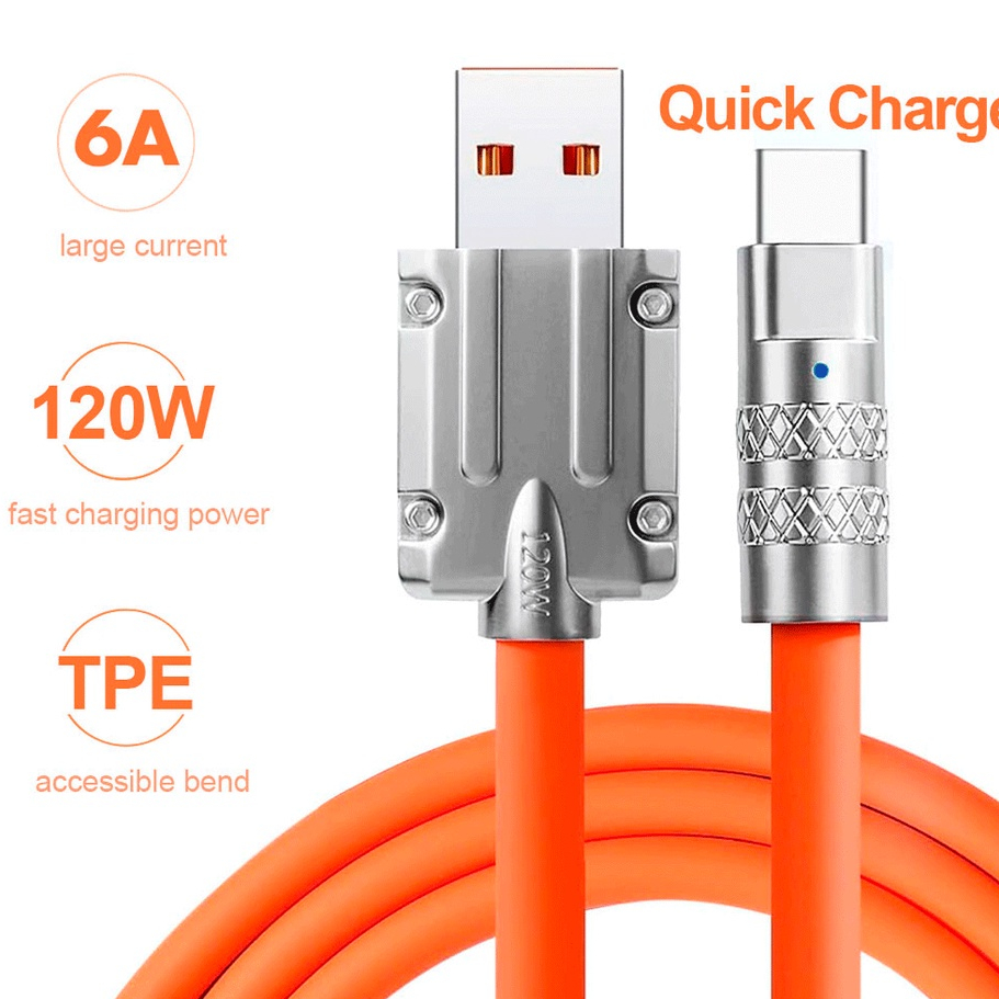 PROMO VIBOX 120W 1M Kabel Data USB A to Type-C Fast Charging Cable Durable Silicone Wire Orange Kuat Tahan Lama ANTI PUTUS