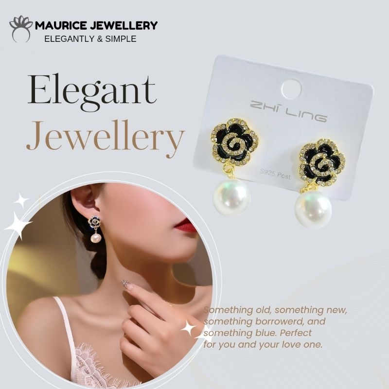 Maurice Jewellery Anting Tusuk Mawar Hitam Mutiara MJA165