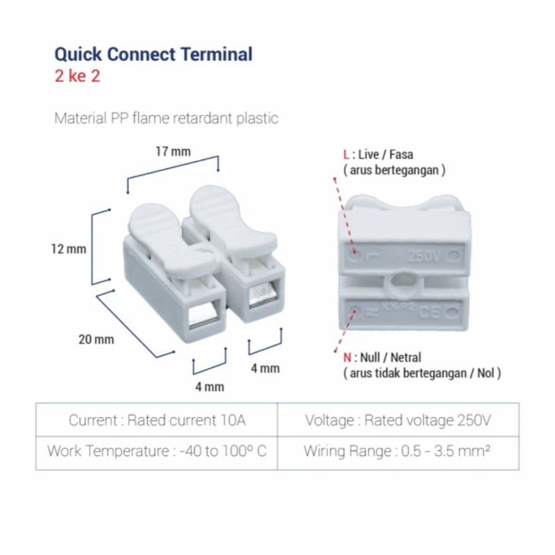 Terminal Block 2 Pin Terminal Quick Connect Terminal Sambungan Jepit