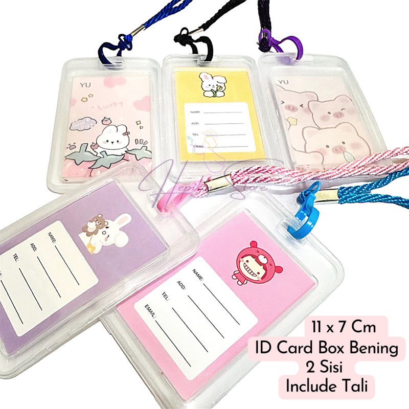 

ID CARD Box ECER Transparan 2 Sisi / Kalung ID Card / Lanyard / Name Tag 2 Sisi Korea Lucu / Card Holder Plastik Box