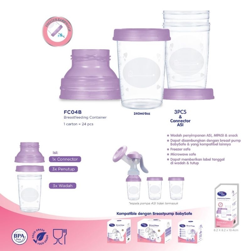 FC04B Baby Safe Breastfeeding Container 240 ml with connector / Wadah ASi MPASI Babysafe