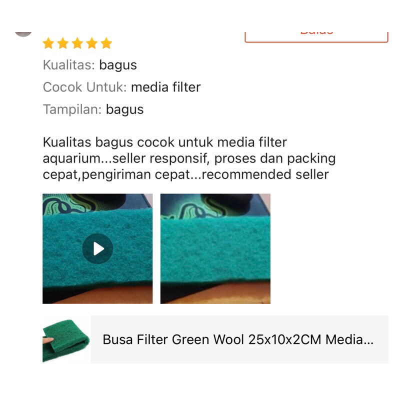 IMPORT Busa Filter Green Wool 25x10x2CM Media Filter Kolam Ikan