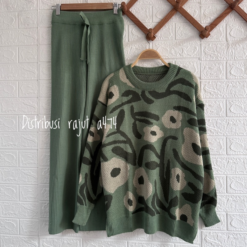 ONESET SWEATER TASYA CLAIRE BUNGA SETELAN CELANA KULOT JOGGER WANITA