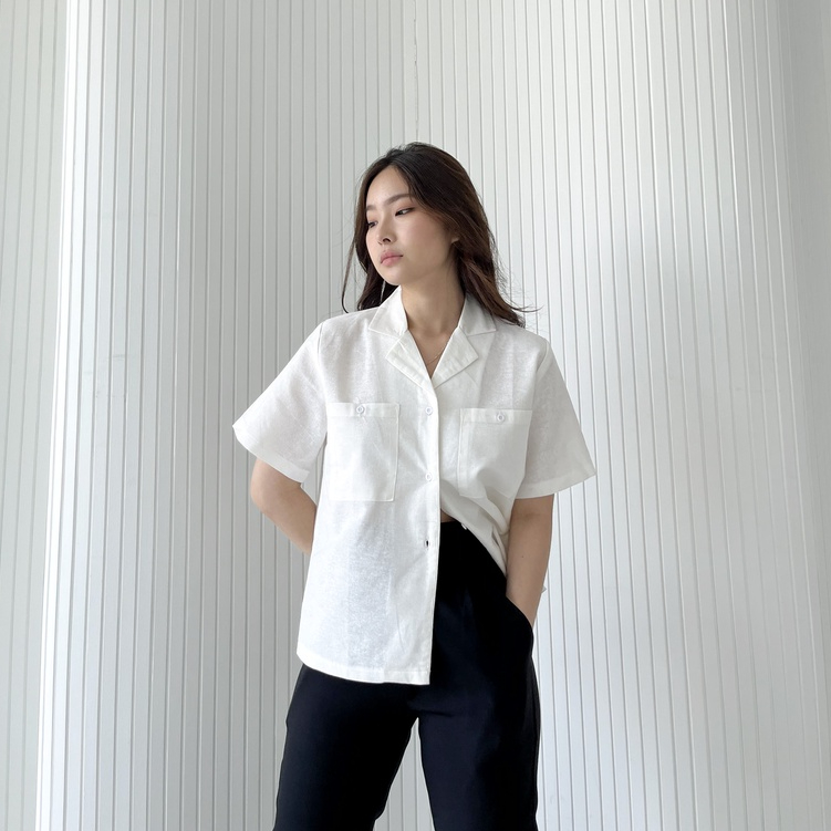 Moku Linen Top / Formal Top / Casual Blouse / Kemeja Wanita Korea