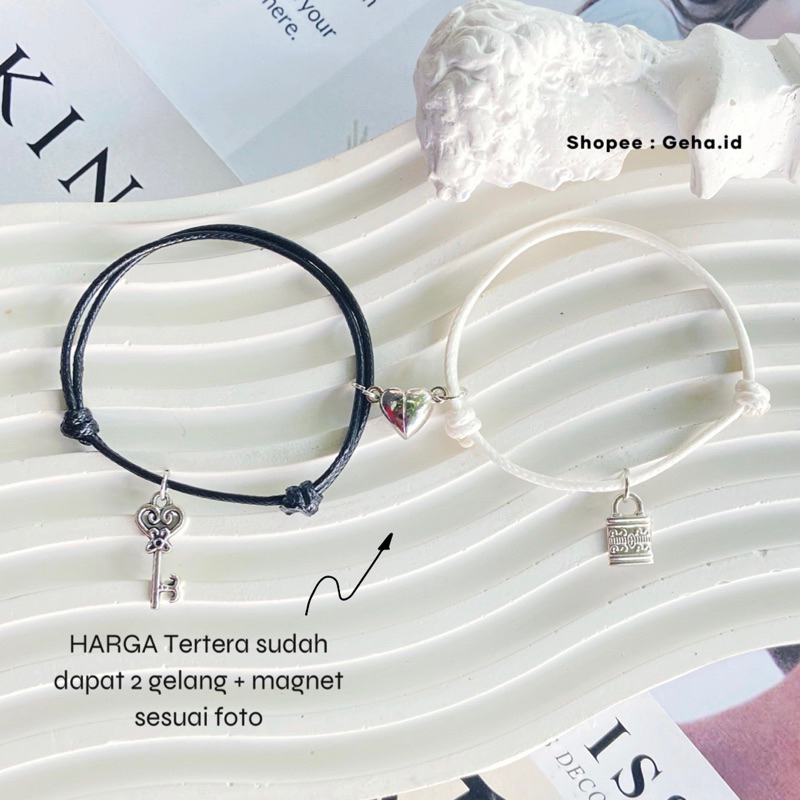 (2pcs) Gelang magnet couple gembok kunci silver | Gelang magnet pasangan | Gelang couple terbaru