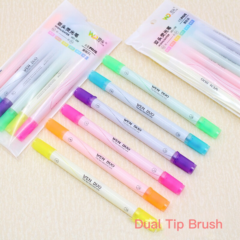 

[H.S] Stabilo Highlighter Dua Sisi Brush isi 6 Warna / Marker Pen Alat Tulis Penanda Berwarna Dual Brush