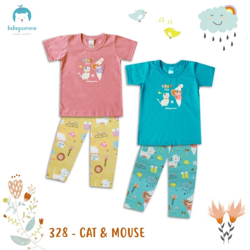 Bebepomme Piyama / Baju Tidur Anak Bayi Anak Tanggung | Bebe Pomme Pajamas Setelan Pendek Panjang CAT MOUSE