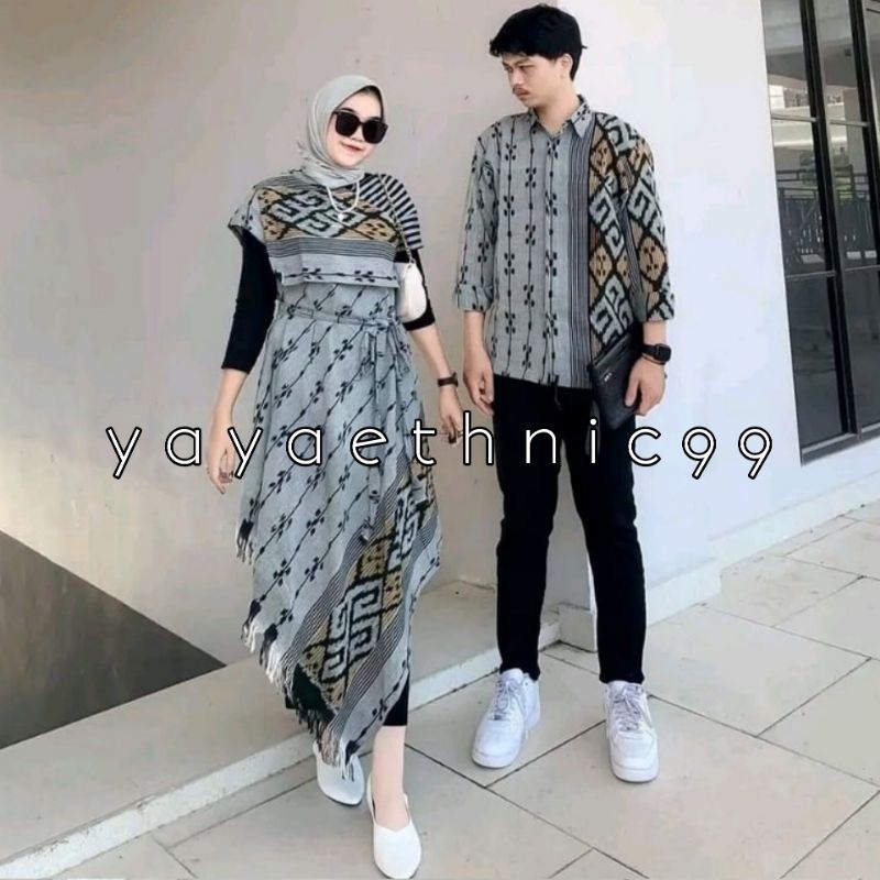 [READY STOK] Set couple baju kondangan, couple prewed busana tenun troso, kemeja tenun sumbawa, cardigan ethnic tenun troso