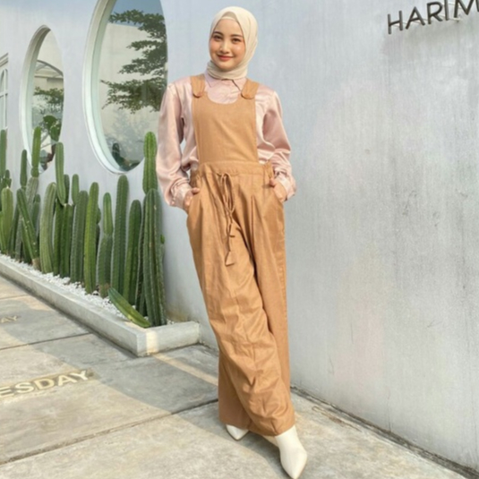 Overall Jumpsuit Panjang Wanita Linen Adem Terbaru