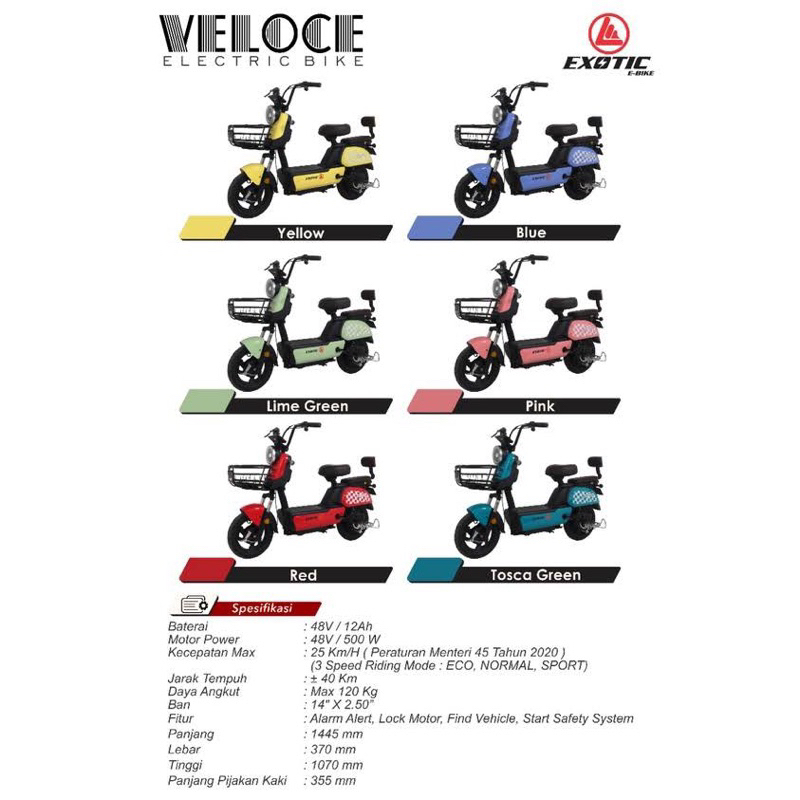 SEPEDA LISTRIK E-BIKE EXOTIC VELOCE BY PACIFIC 500 WATT