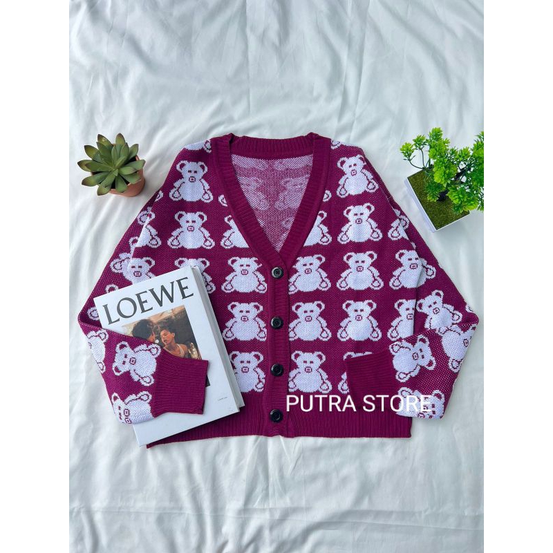 LITA CROP CARDI MOTIF BERUANG//ATASAN RAJUT WANITA