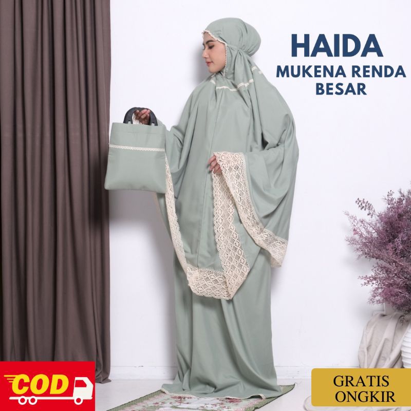 Mukenah Dewasa Renda Rajut Besar Lebar Haida Jumbo Katun Rayon Polos Premium Adem/Mukena Terusan Put