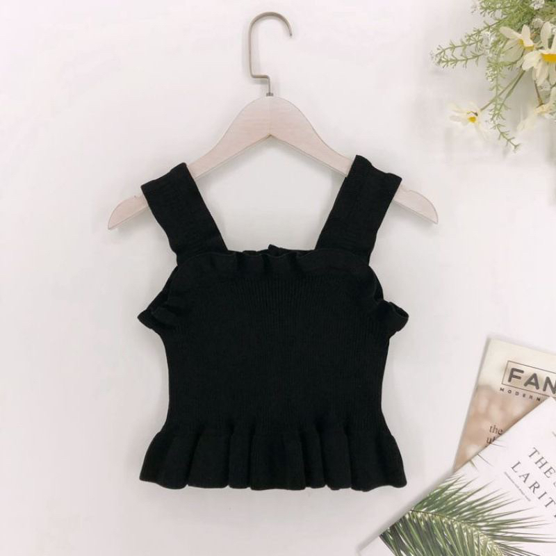 Baju Crop (T76)Tanktop Model Ruffle Square Neck Import 100% Fashion Wanita Rytethelabel Korean Style